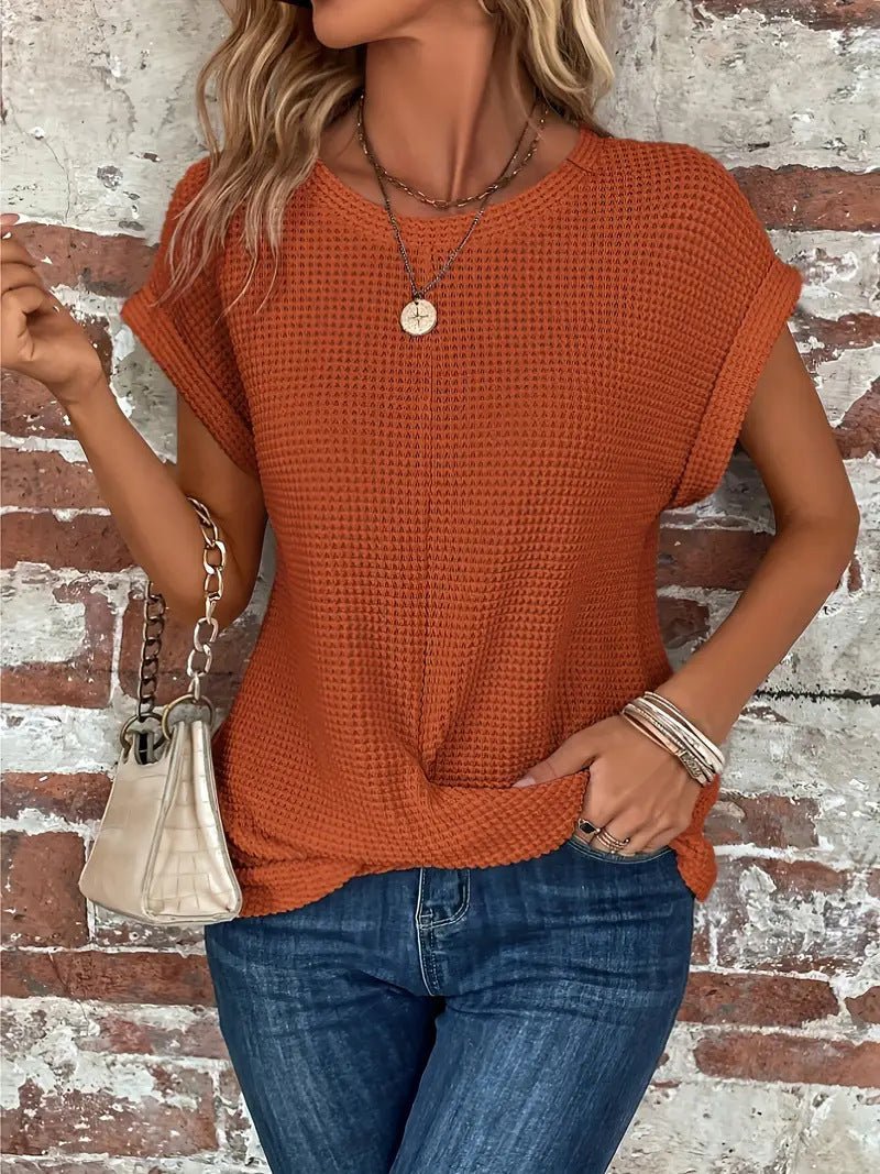 Johanna | Waffelstrick Kurzarm Top Damen Baumwollmischung