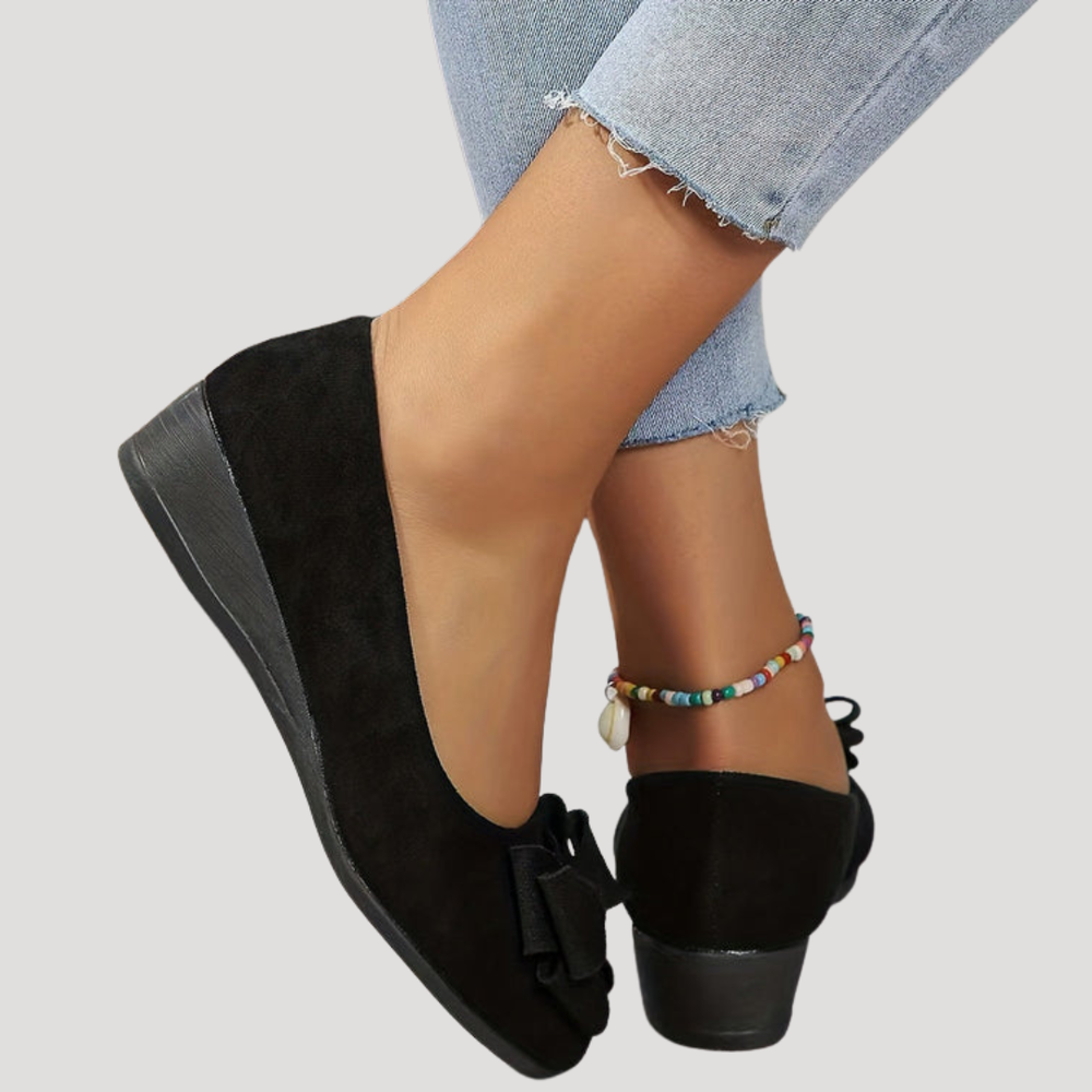 Wiktoria | Damen Keilabsatz Ballerinas mit Schleife