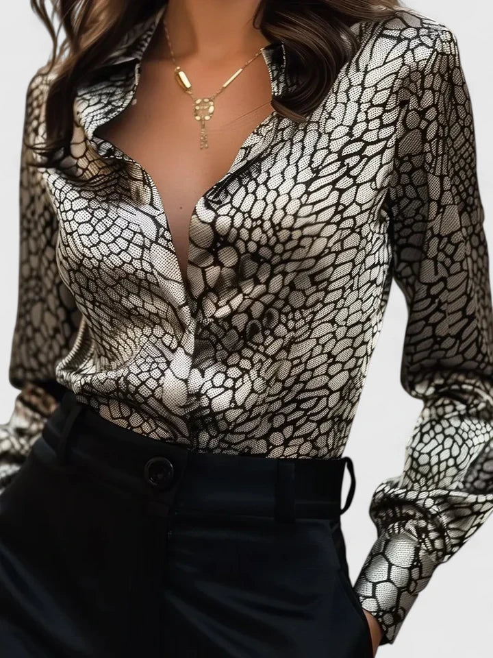 Xiomara | Damen Leopardenmuster Langarm Bluse