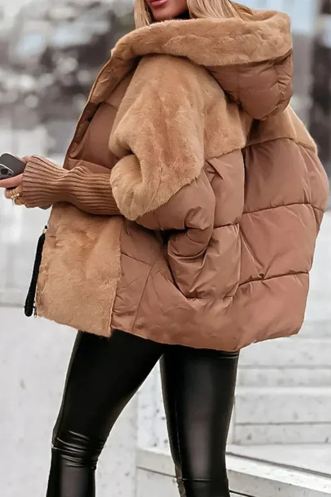Damen Winter Daunenjacke mit Pelzkragen und Kapuze