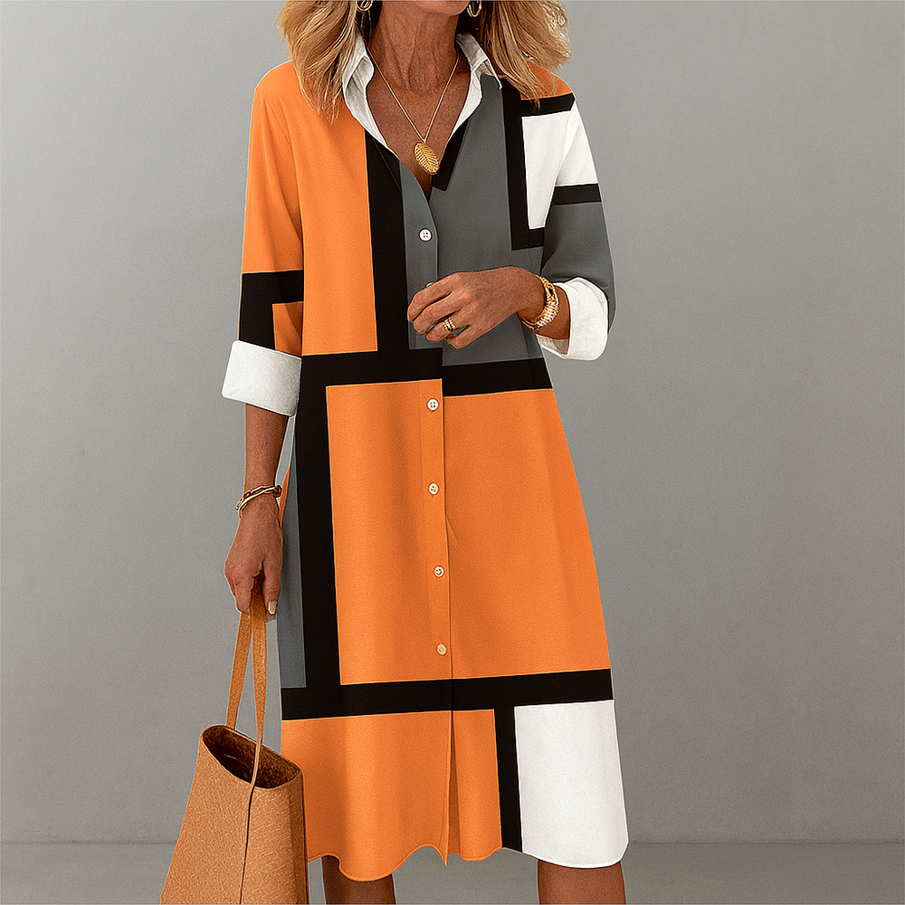 Zaria | Damen Geometrisches Muster Hemdkleid